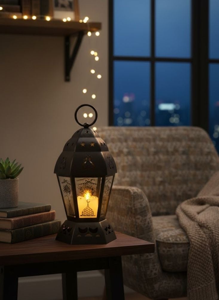 Premium Black Metal Ramadan Lantern LED Lamp with Mosque Design for Home Decor - Image 2